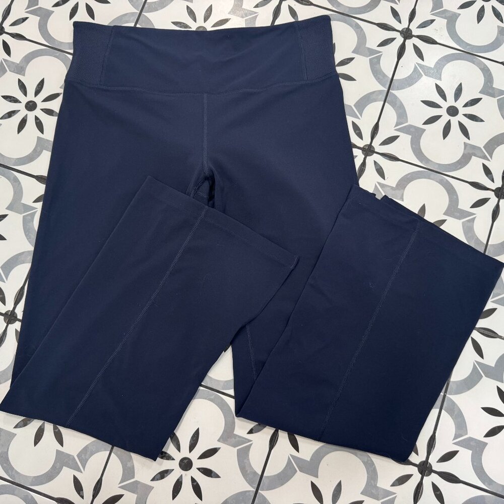 Athleta Split Hem Wide Leg Yoga Pants, Navy Blue, Size Large Petite